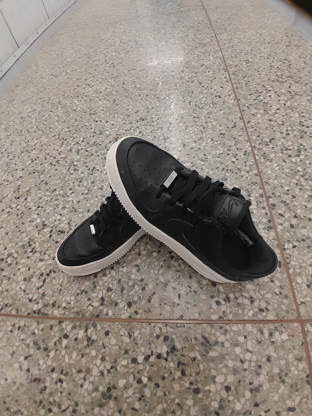 Black Low-Top Leather Sneakers with White Sole